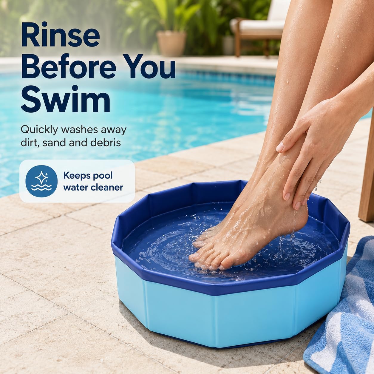 Collapsible Pool Foot Bath for Beach Foot Wash, No Installation 19.69" Portable Foot Bath Wash Basin for Above Ground Swimming Pools Entry, Beach Clean Feet Accessory, Round