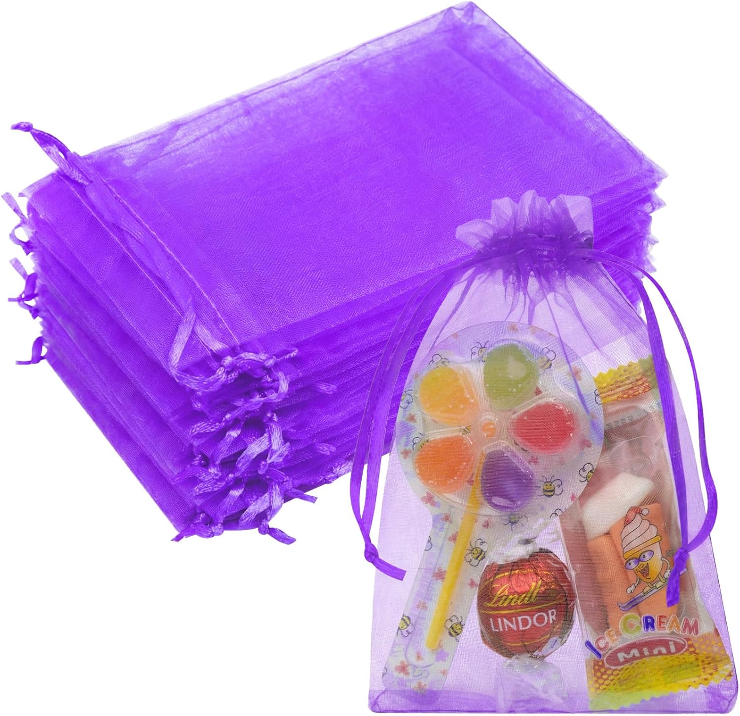 50PCS Purple Organza Bags 4x6, Small Gift Bags Mini Organza Sachet Potpourri Bag Jewelry Bag Drawstring for Birthday Wedding Graduation Treat Party Favors Gifts Wrapping Supplies