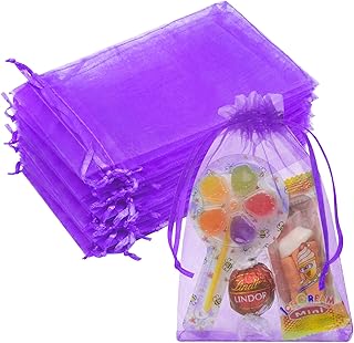 50PCS Purple Organza Bags 4x6, Small Gift Bags Mini Organza Sachet Potpourri Bag Jewelry Bag Drawstring for Birthday Wedding Graduation Treat Party Favors Gifts Wrapping Supplies