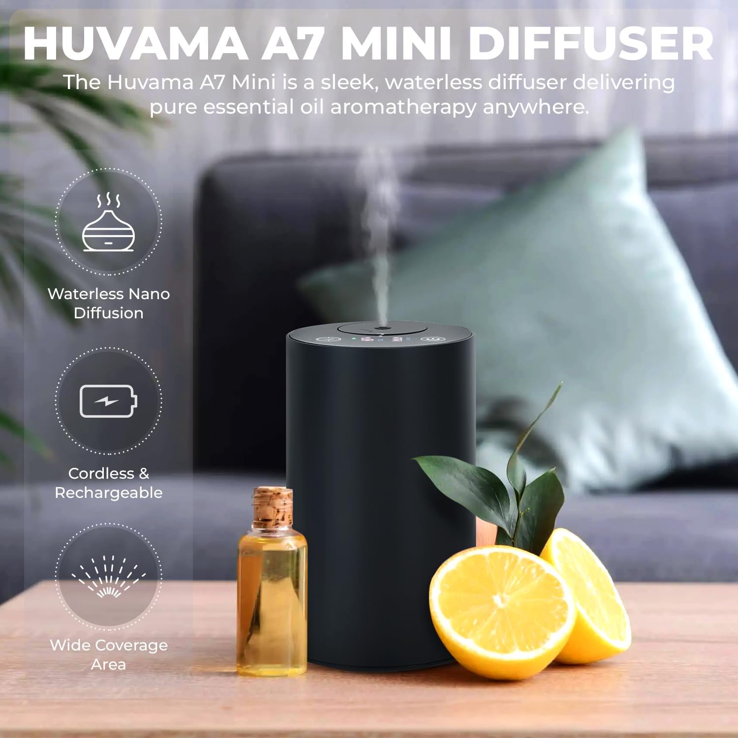 Waterless Essential Oil Diffuser – Aromatherapy Scent Diffusers for Home, Office, Hotel, Bedroom – Modern and Elegant Mini Fragrance Diffuser – Cordless and Portable with Digital Display(Grey)