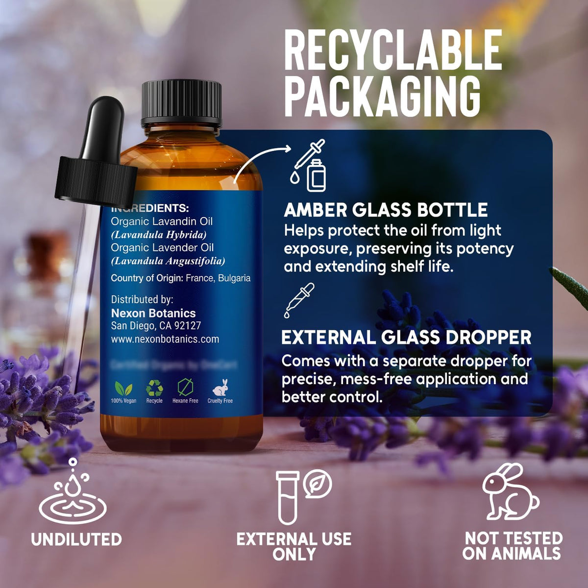 Organic Lavender Essential Oil 30 ml - 100% Natural & Hexane Free Formula