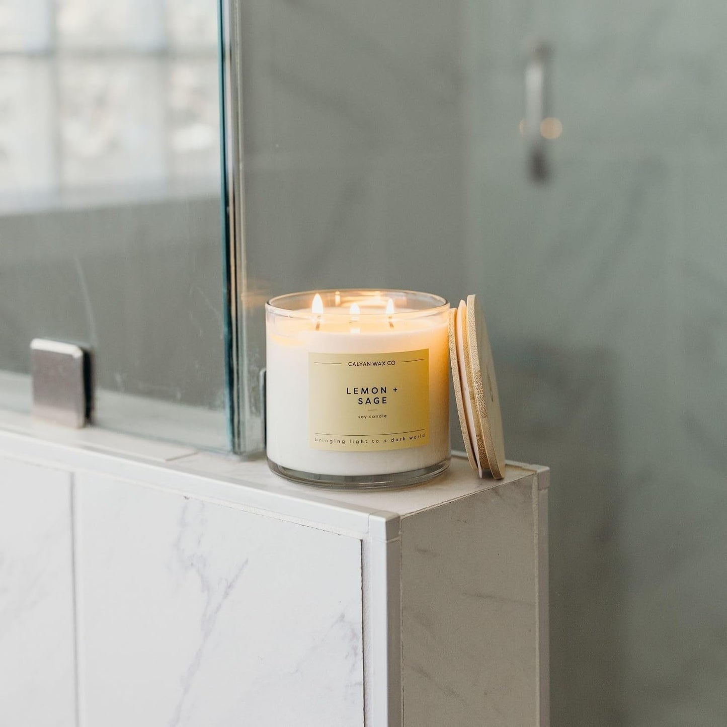Calyan Wax Co. Lemon & Sage 3 Wick Scented Candle - 43 Hour Burn - Luxury 3 Wick Soy Candles - Soy Wax Candles - Long Lasting Large Glass Jar Candle for Home - 14.9oz