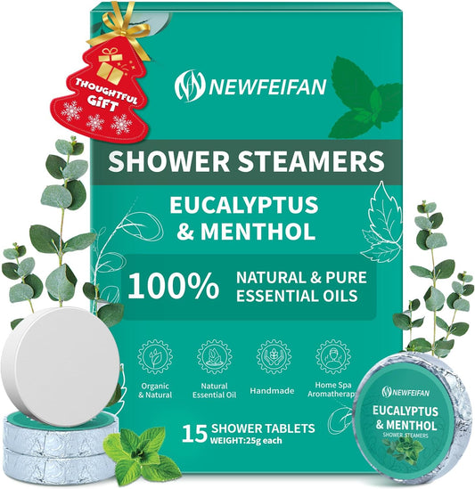 NEWFEIFAN Shower Steamers Aromatherapy for Women & Men, 15 Pack Eucalyptus & Menthol