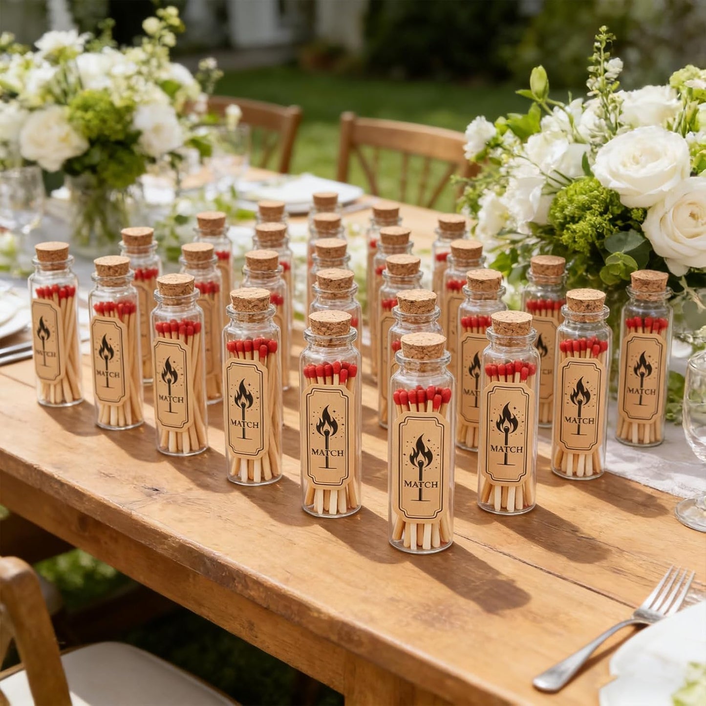 24 Set Glass Match Holder with Striker sticker & Cork Top, Clear Decorative Wedding Matches Jars Bulk，Matches in a jar with striker for Weddings Bridal Showers DIY Custom Party Favors Guests Gifts