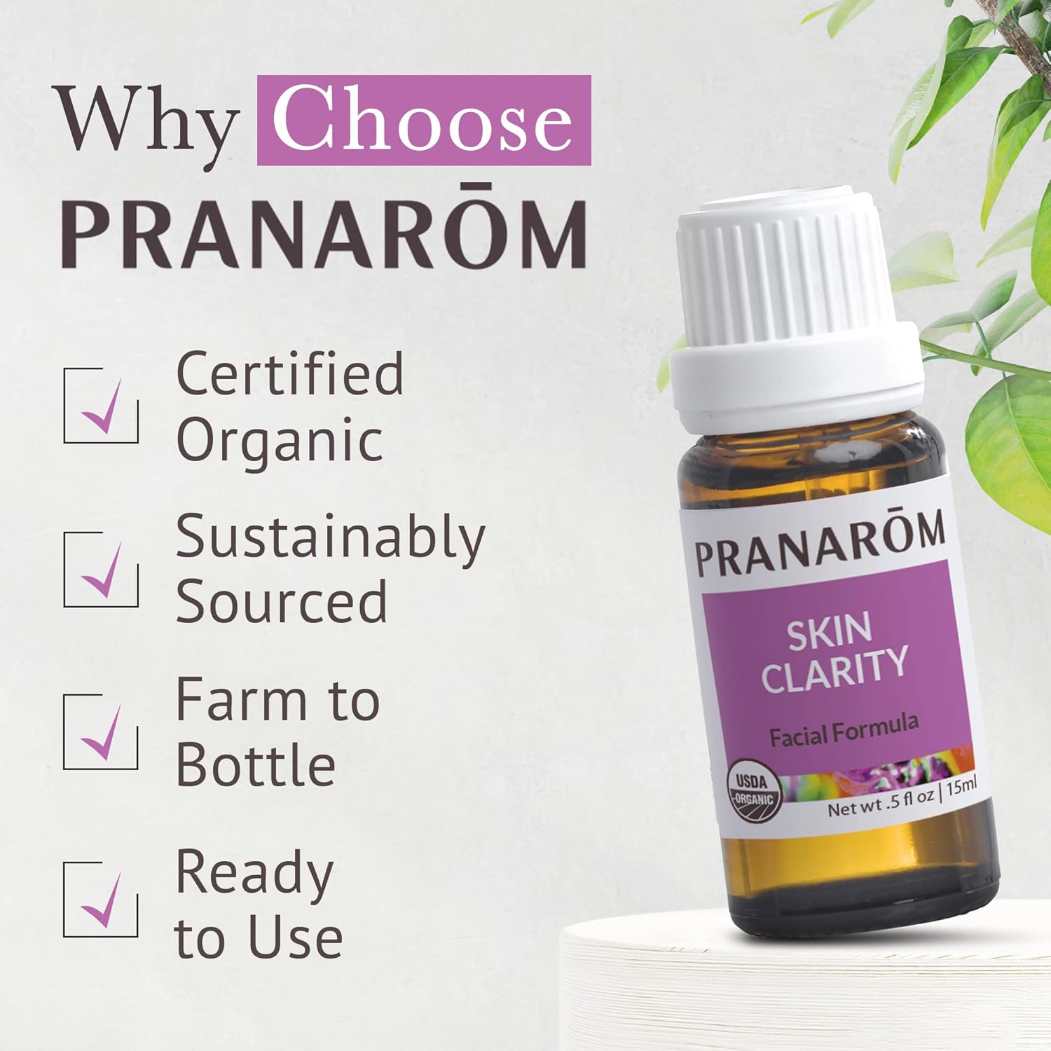 Pranarom Skin Clarity 15ml Pure Essential Oil Blend - Lavender, Tea Tree, Thyme, Rosemary, Niaouli, German Chamomile