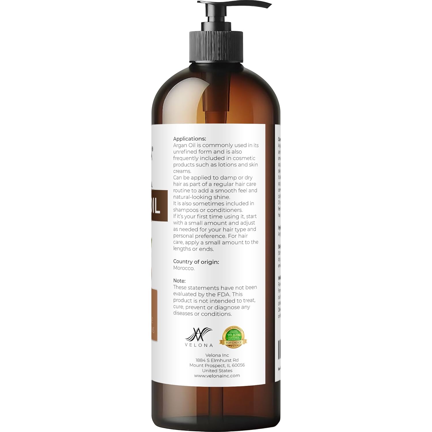velona Argan Oil - 16 Fl Oz | 100% Pure and Natural | Morocco Oil | Skin, Body and Face Care | Nails Protector | Unrefined, Cold Pressed | Cap Kit