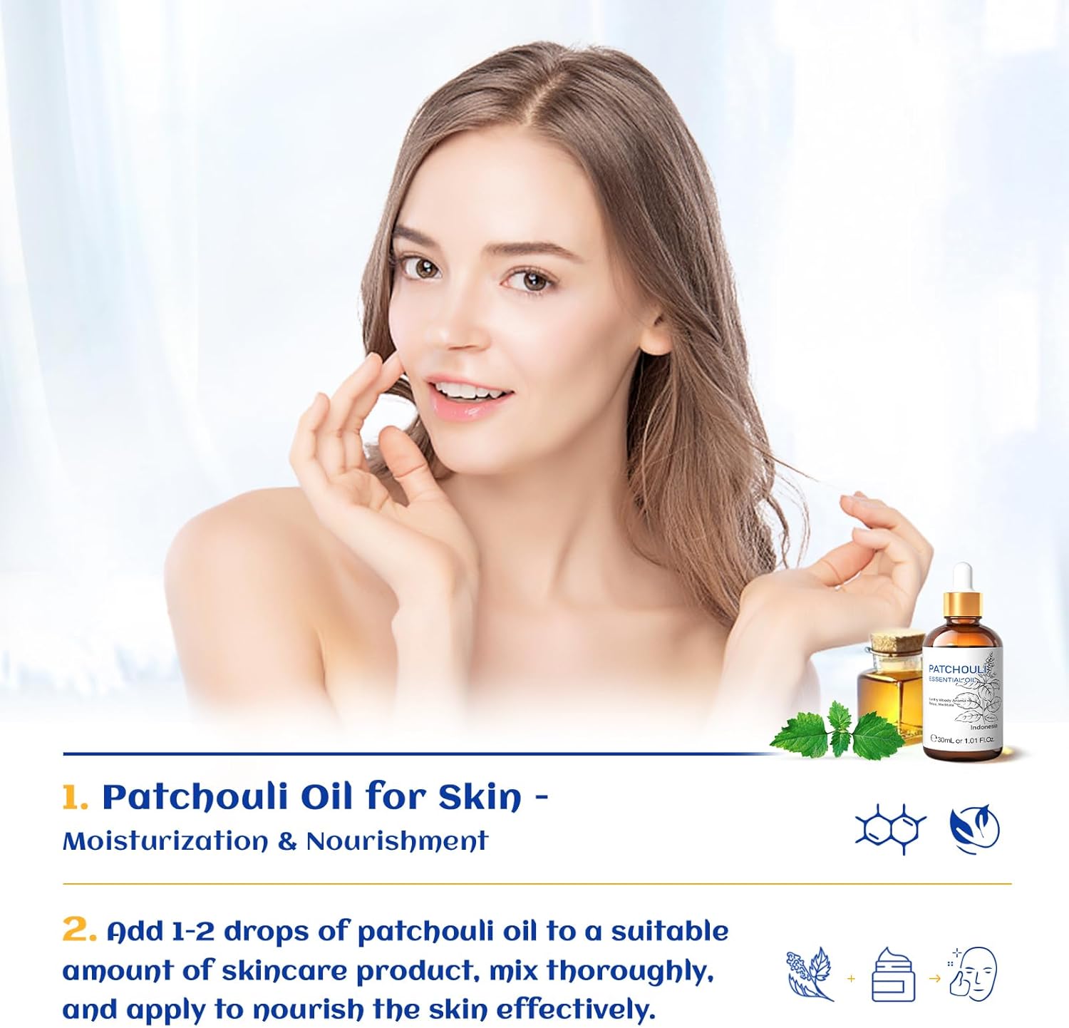 HIQILI Patchouli Essential Oil Organic, 100% Pure, for Diffuser, Homemade Perfume, Skin Care, Aromatherapy, Gift for Hippie Friend-30ML