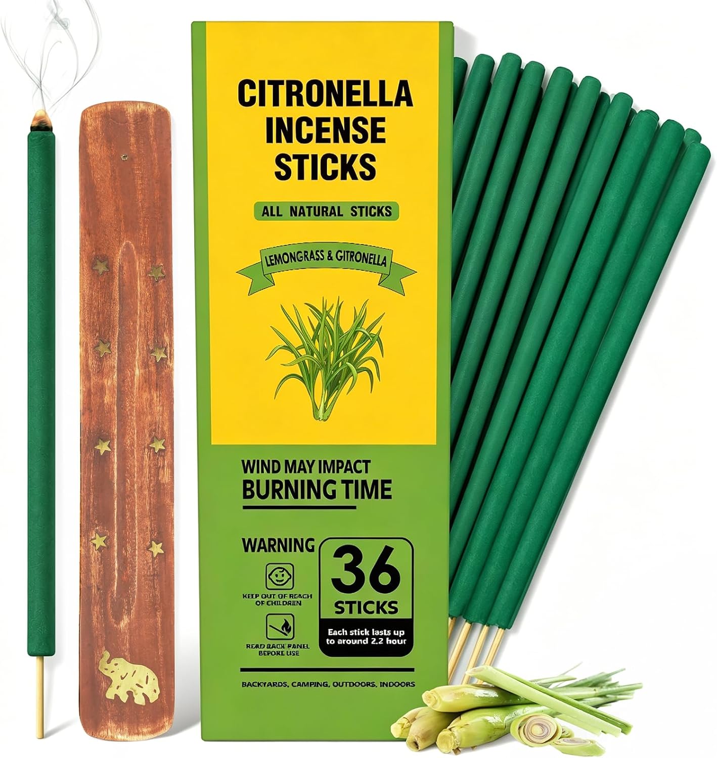 Citronella Incense Sticks Outdoor, 36 Pack Citronella Incense with Holder, Burns Up to 100 Hours, Natural Incense Stick for Outside Patio Camping Backyard Balcony Yard Picnic Outdoor Indoor Use