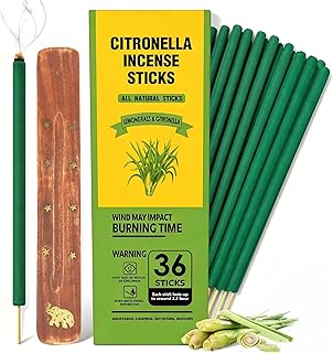 Citronella Incense Sticks Outdoor, 36 Pack Citronella Incense with Holder, Burns Up to 100 Hours, Natural Incense Stick for Outside Patio Camping Backyard Balcony Yard Picnic Outdoor Indoor Use