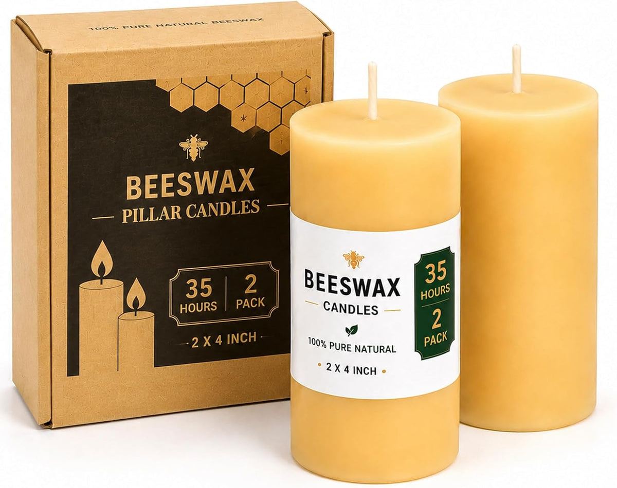 2 Pack Beeswax Pillar Candles