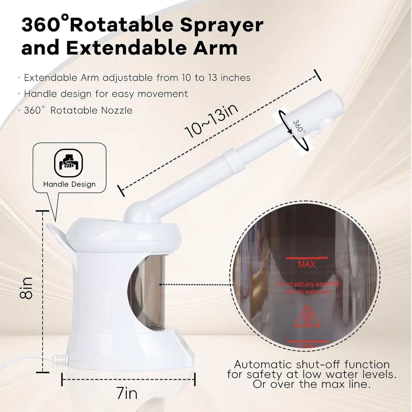 Table Facial Steamer, Face Steamer with Extendable Arm Nano Ionic Steamer for Home Salon Spa or Personal Care