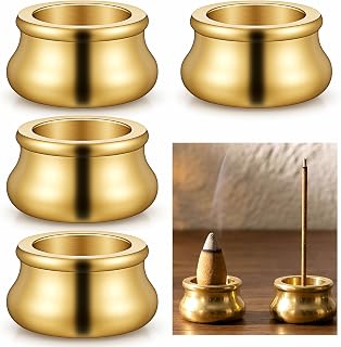 4Pcs Mini Copper Incense Cone Holder, Gold Burner with Stick Plate | 4Pcs mini copper incense cone holder set,gold,dual-purpose.Stable,non-tip,solid base.For cones,sticks,tower,coils,joss