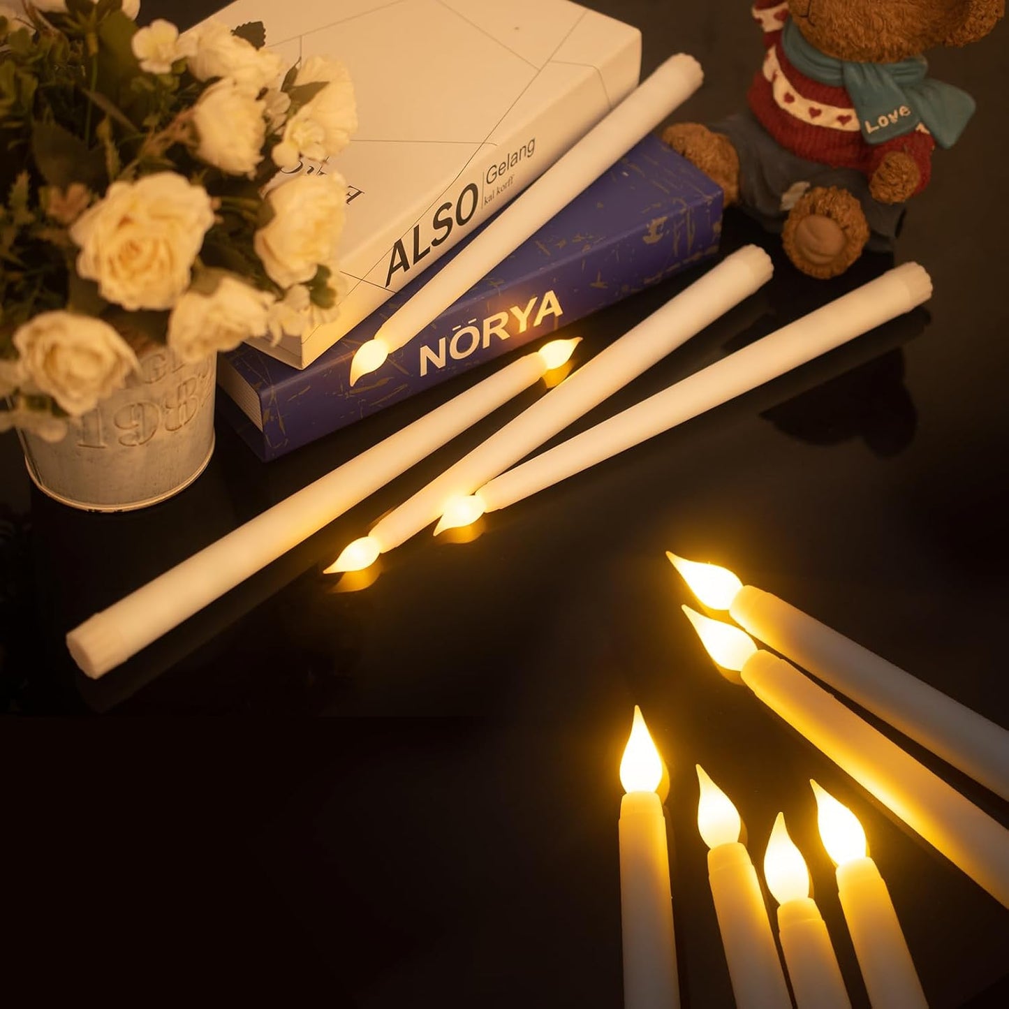 24pcs Flameless Flickering LED Taper Candles Bulk Battery Operated Candles for Christmas Halloween Birthday Wedding Party, (Ivory, 11 inch, 24pcs)