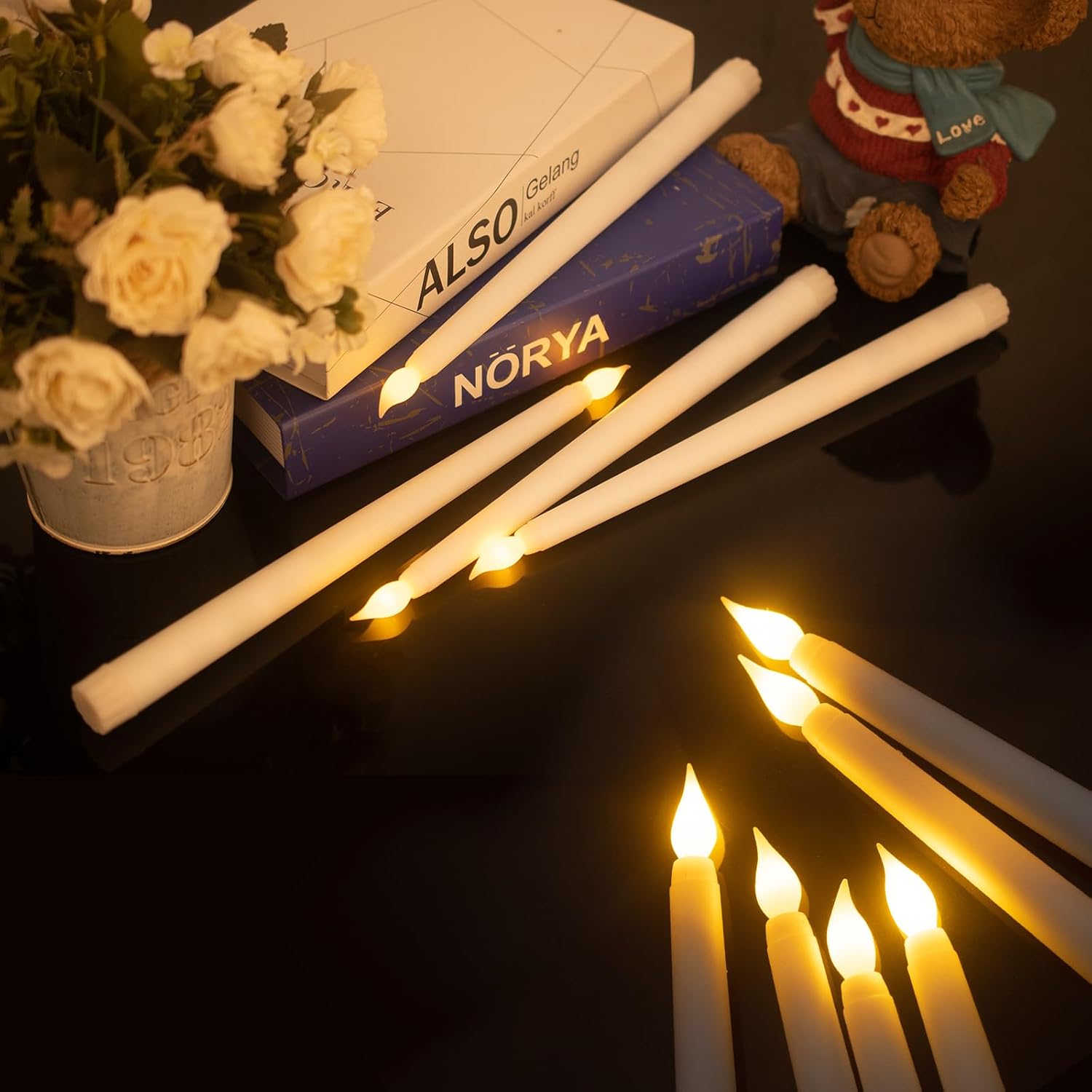 48pcs Flameless Flickering LED Taper Candles Bulk Battery Operated Candles for Christmas Halloween Birthday Wedding Party, (Ivory, 11 inch, 48pcs)