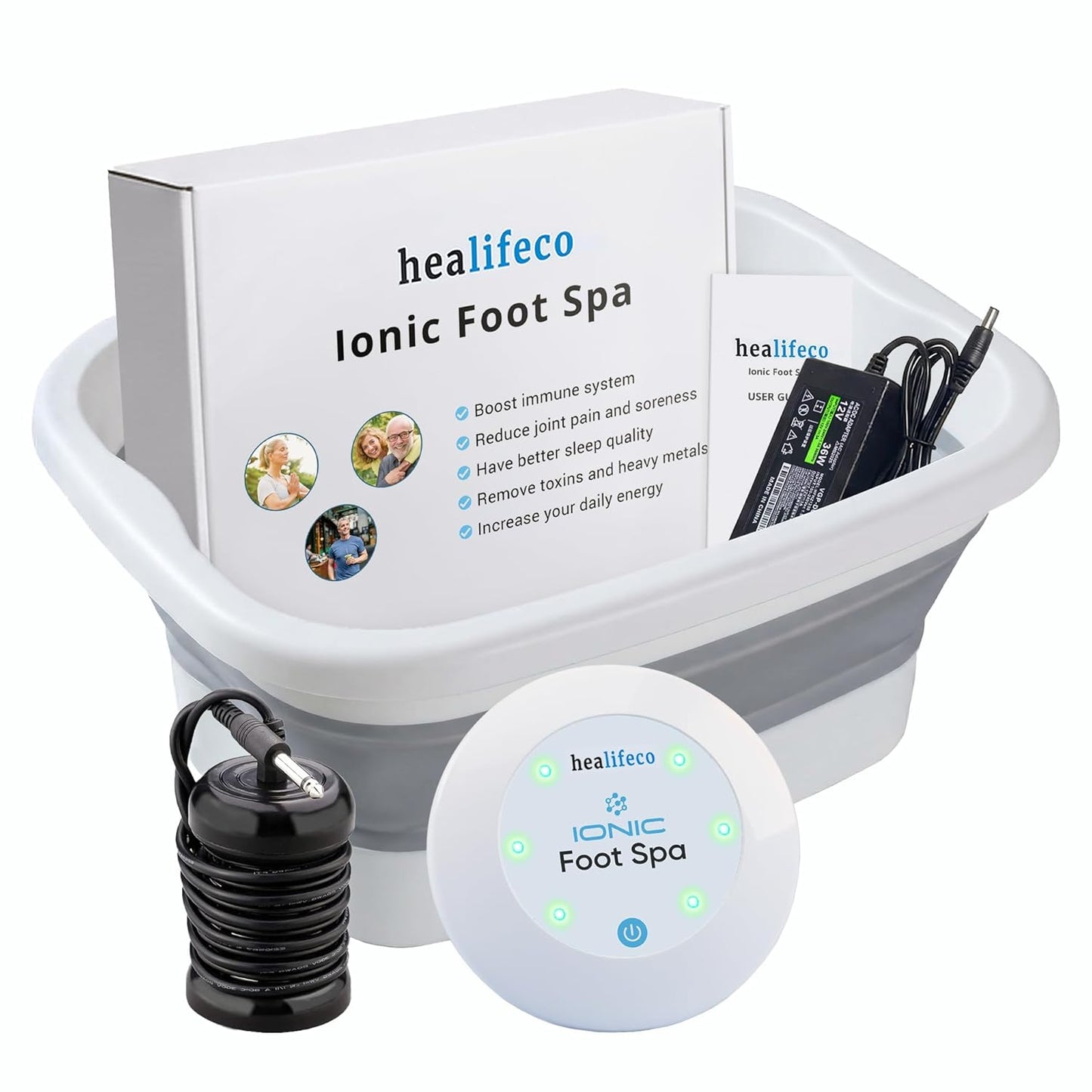 Ionic Foot Spa by Healifeco – Ion Foot Bath Detox Machine - For Toxins & Heavy Metals – Activates 2,000 Foot Detox Nodes – Easy 30-Min Home Detox – 90,000+ Happy Users Trust It - With Basin