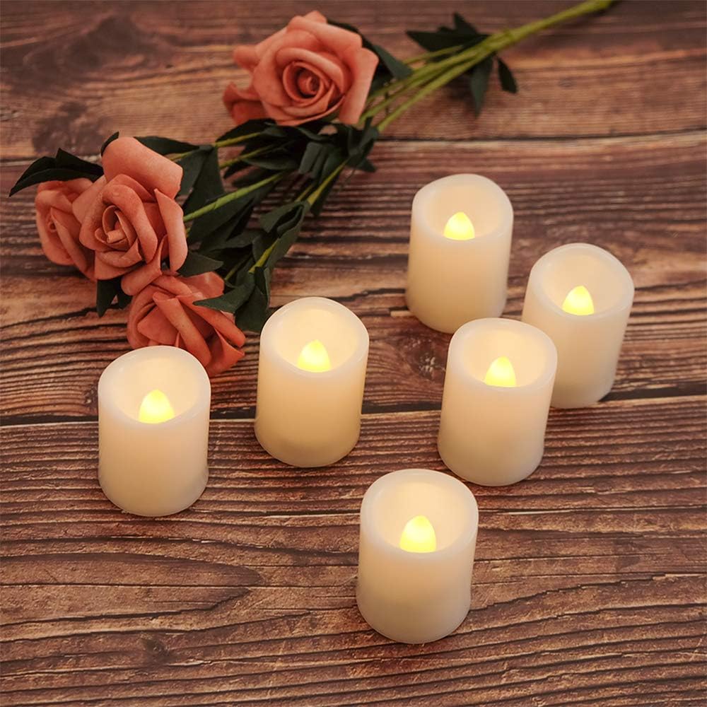 Flameless Flickering LED Votive Candles Remote and Timer, Battery Operated Tealights Battery Included, Amber Yellow Light 1.5 x 2 inch Set of 12 for Christmas Decoration