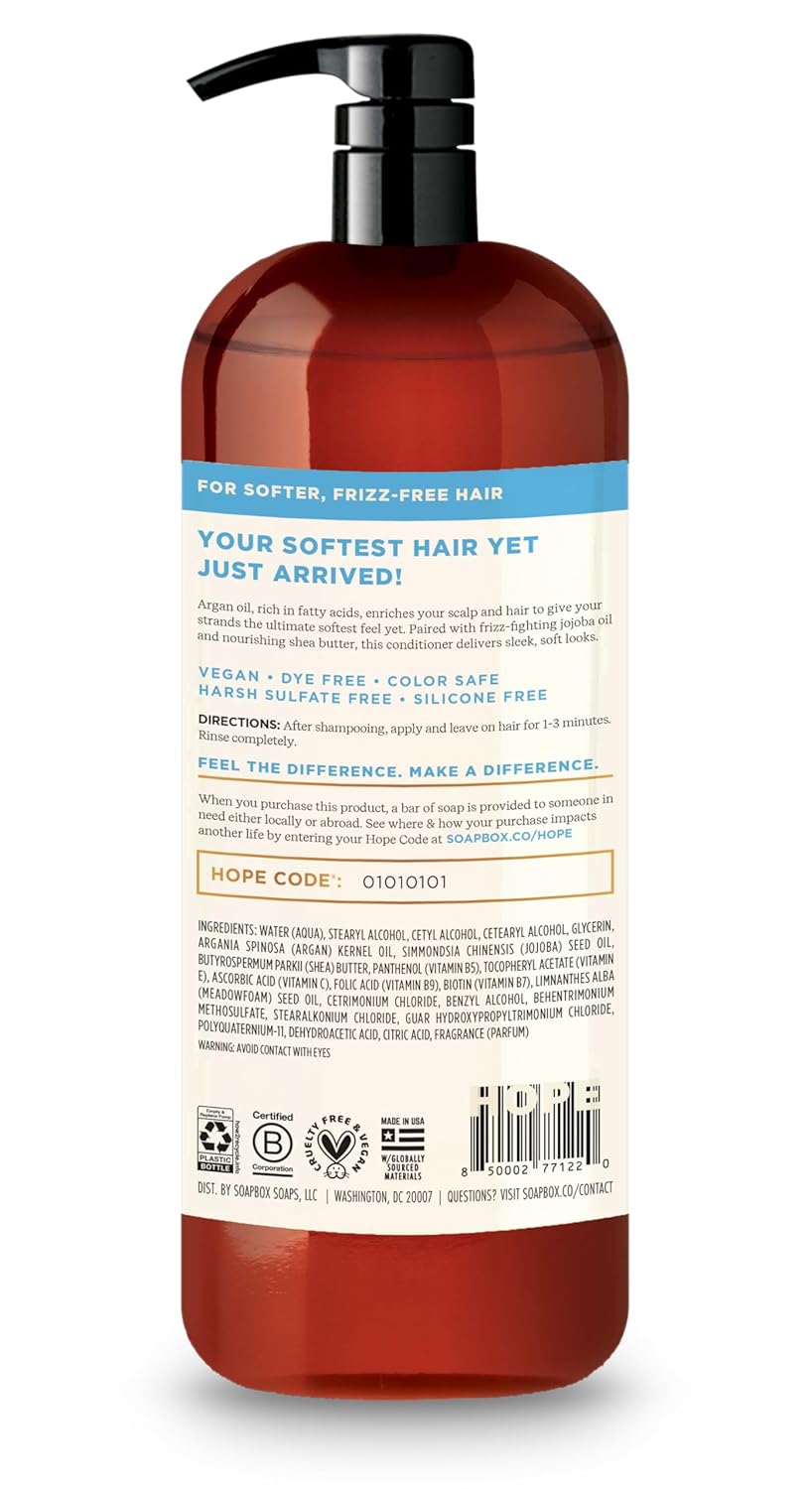 Soapbox Argan Oil & Vanilla Shampoo & Conditioner Set, Leaves Hair Smooth & Controls Frizz - Clean Ingredients Free of Harsh Chemicals, Sulfates, Parabens & Silicones - 1 Liter Each