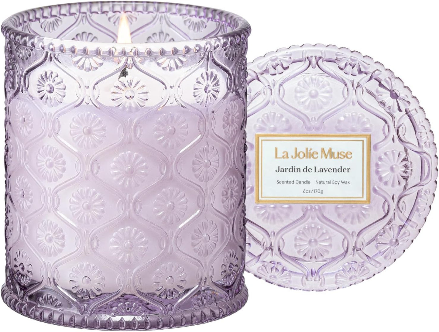LA JOLIE MUSE Lavender Lilac Fresh Scented Candles for Home, Soy Wax 40 Hrs | Luxury Jar Candle, Clean Non Toxic, Gift for Women & Men, Relaxing Aromatherapy, Stress Relief, Decorative Purple Candles