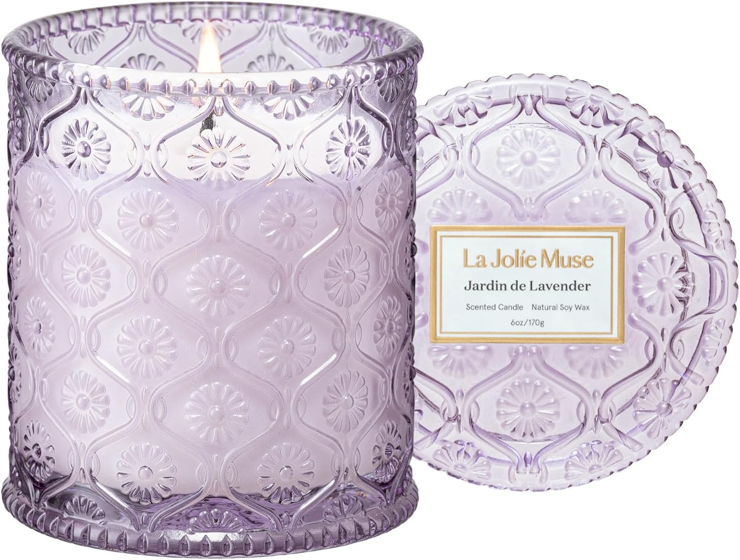 LA JOLIE MUSE Lavender Lilac Fresh Scented Candles for Home, Soy Wax 40 Hrs | Luxury Jar Candle, Clean Non Toxic, Gift for Women & Men, Relaxing Aromatherapy, Stress Relief, Decorative Purple Candles