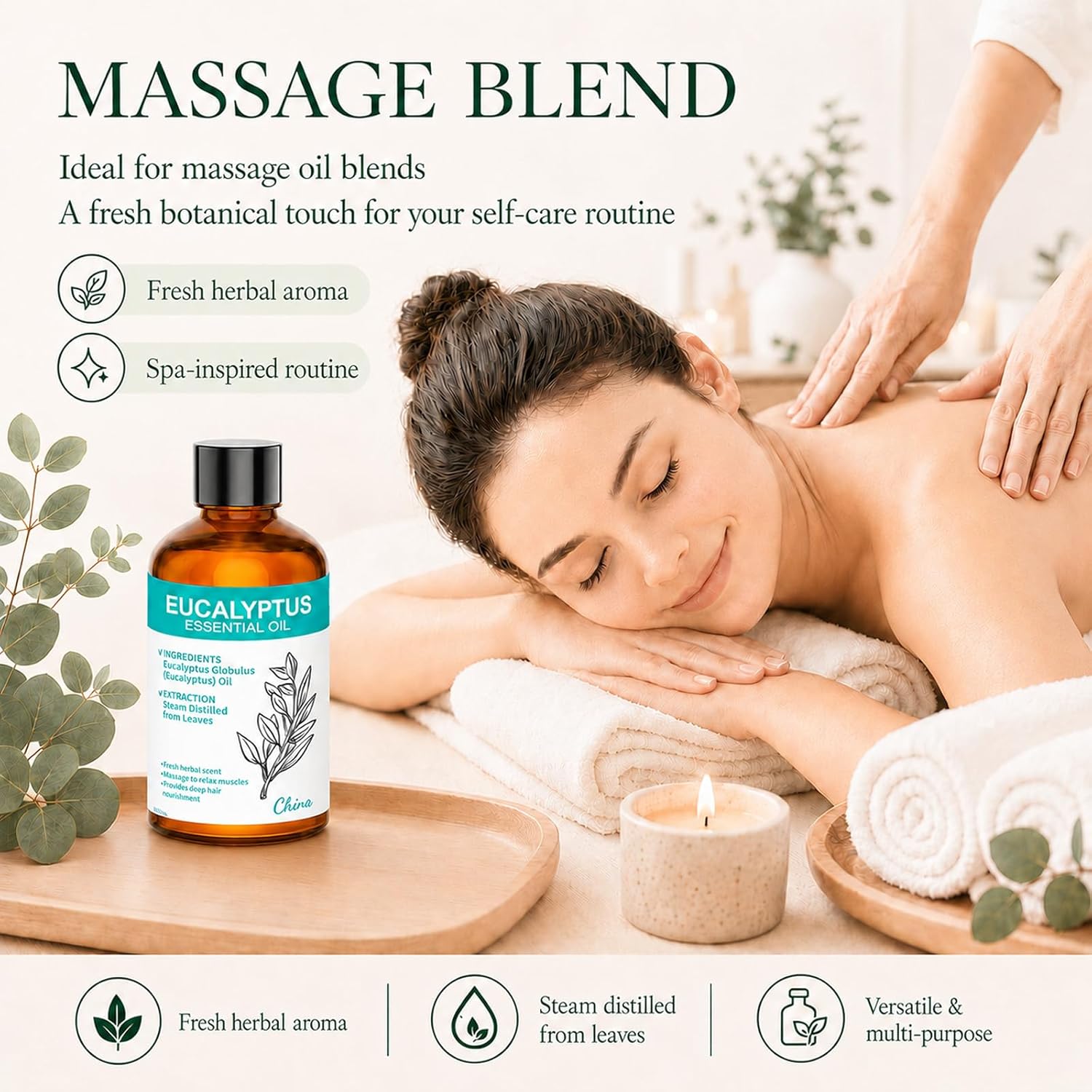 Eucalyptus Essential Oil 3.38 fl oz (100ml), Natural Eucalyptus Oil for Diffuser, Aromatherapy, Home Fragrance, Candle & Soap Making, DIY Projects