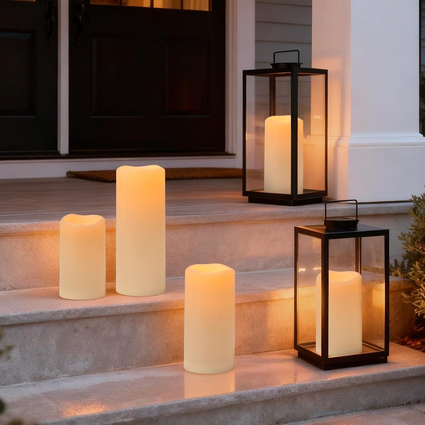 6" 8" 10" x 4" Large Waterproof Outdoor Flameless Candles Battery Operated LED Pillar Candles for Indoor Outdoor Lanterns, White, Long Lasting, Set of 3