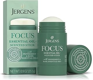 Jergens Focus Essential Oil-Scented Stick, Aromatherapy Stick Crafted with Peppermint and Basil Essential Oils, 0.9 Oz