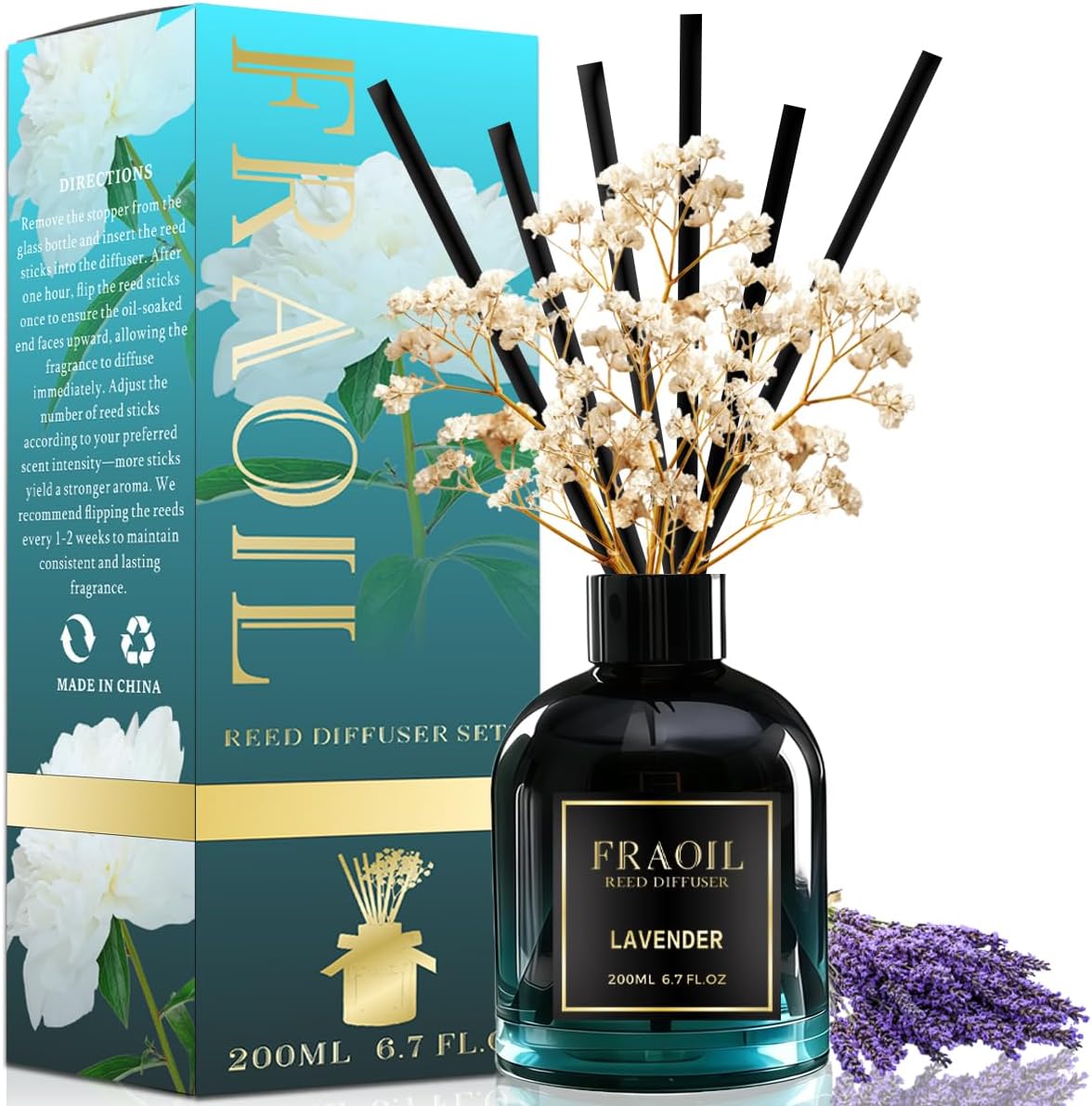 Lavender Reed Diffuser, Reed Diffuser Set 6.7 fl oz (200 ml) with 6 Reed Sticks, Home Fragrance Reed Diffuser for Bathroom Shelf House Bedroom Office Decor