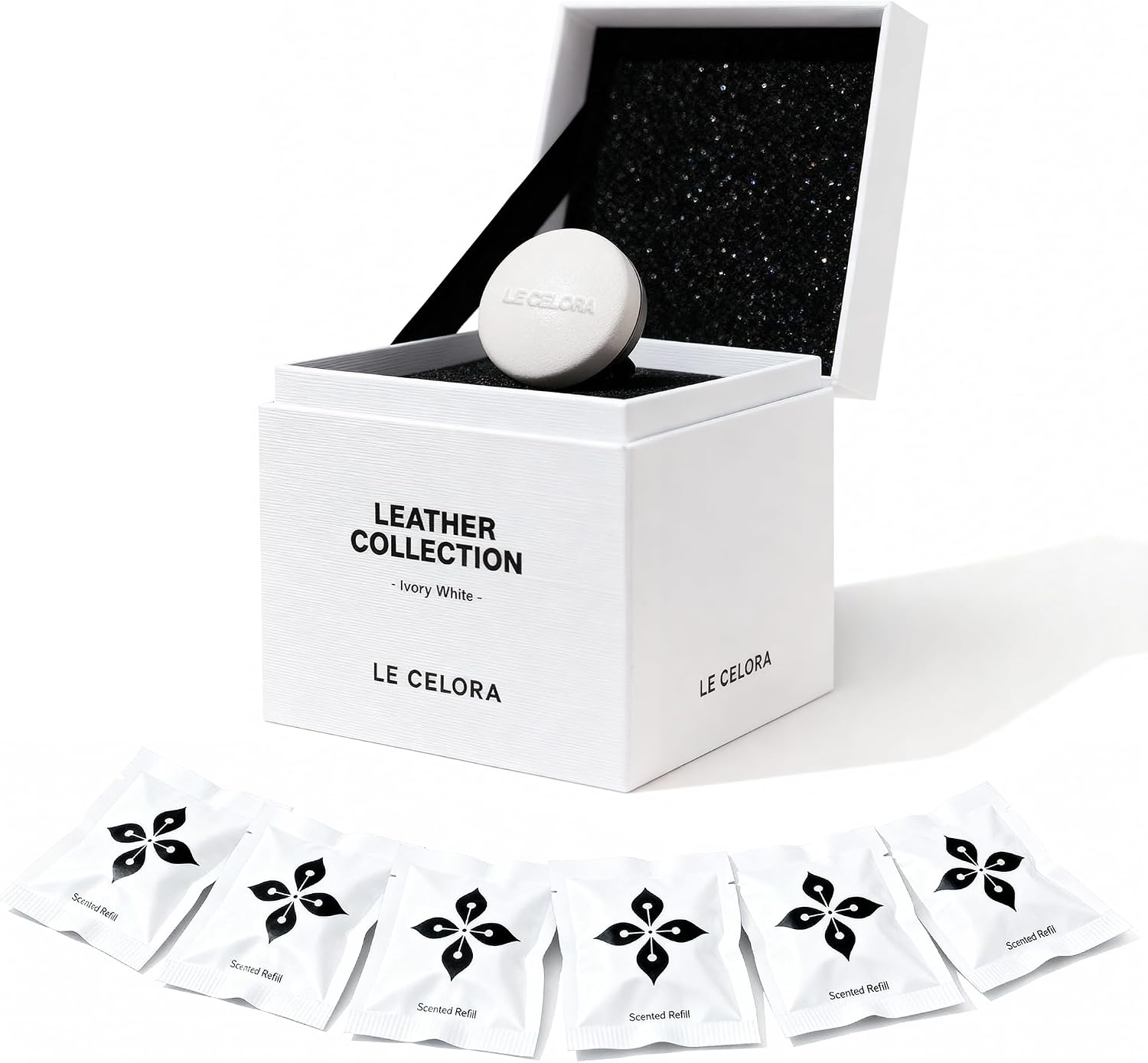 LECELORA Luxury Car Vent Air Freshener, Auto Leather Aroma Diffuser Waterless Car Fragrance, 6 Refillable Scents with 180 Days Free, Elegant Gift for All Holidays-Coco Nuage