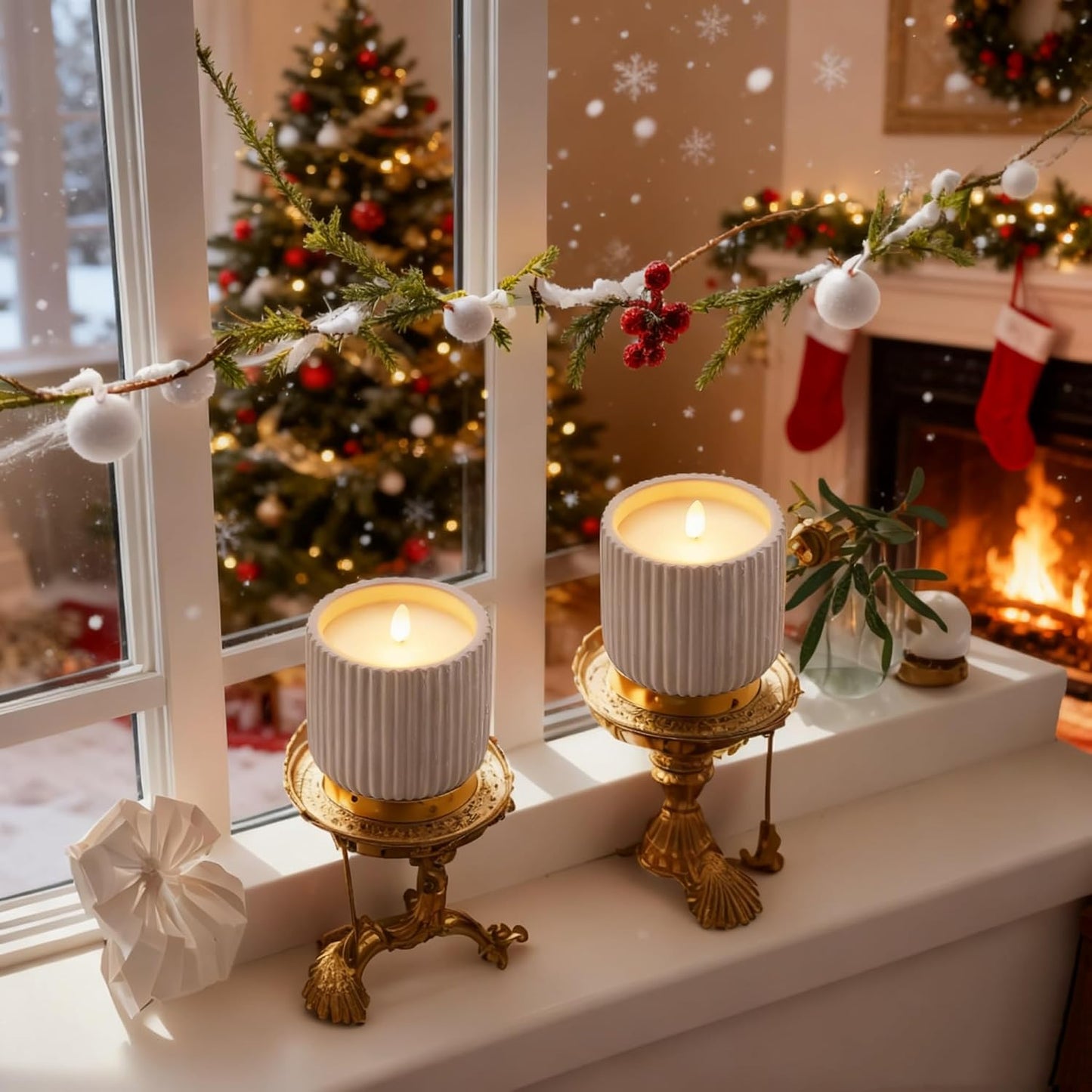 Flameless Christmas Candles,2 Pack Christmas Decorations Flameless Candles Battery Operated Candles for Christmas Home Decoration