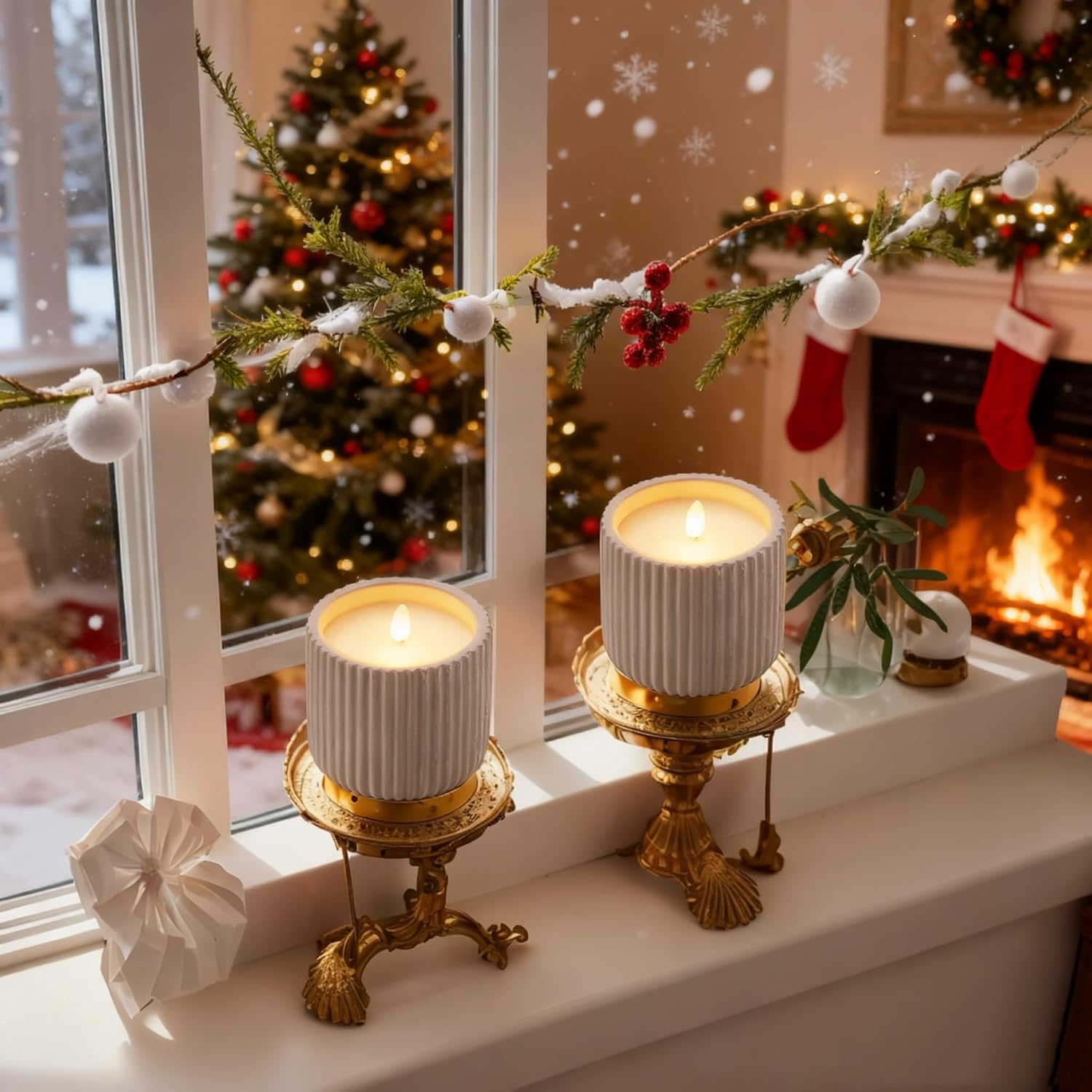 Flameless Christmas Candles,2 Pack Christmas Decorations Flameless Candles Battery Operated Candles for Christmas Home Decoration