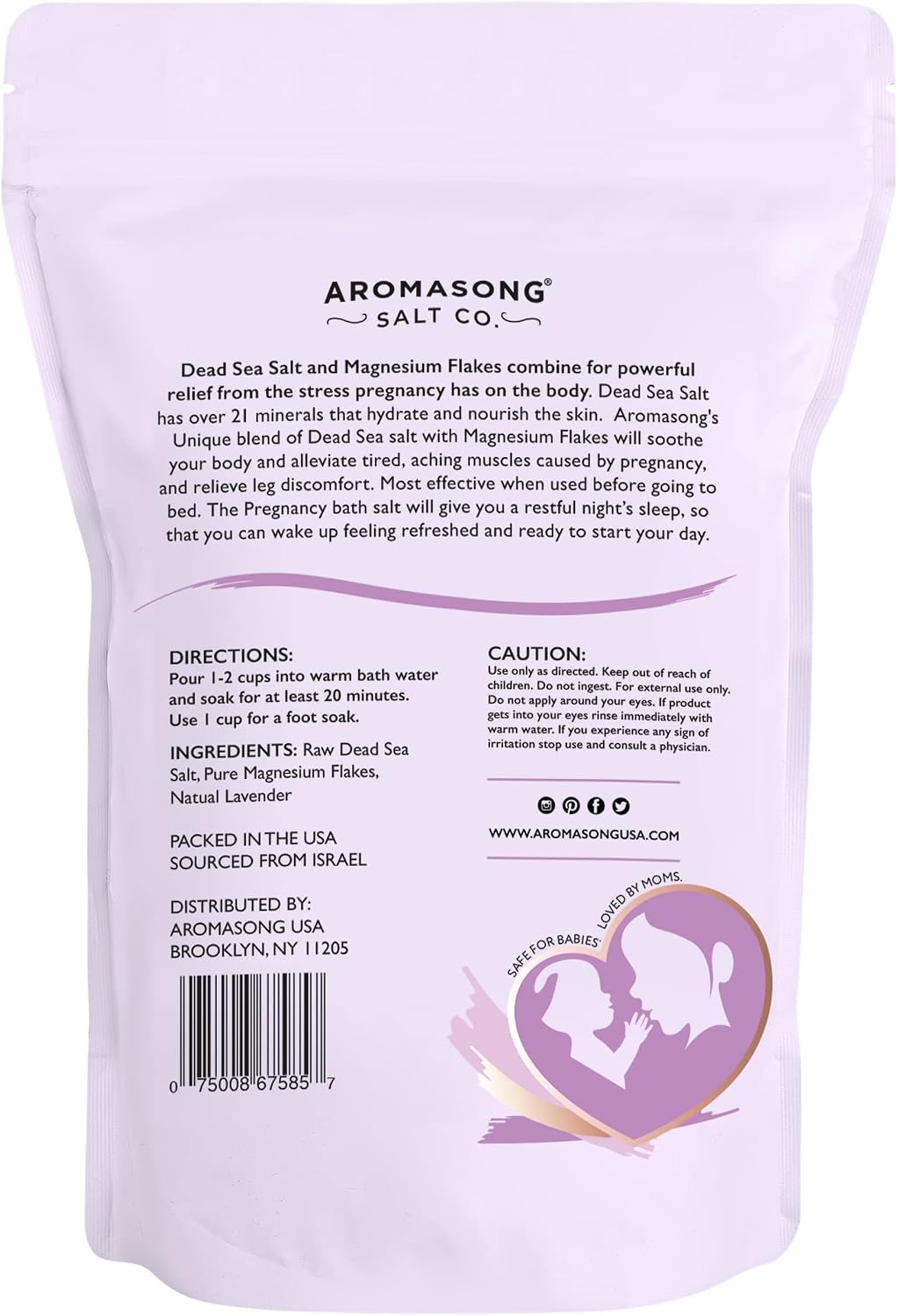 Aromasong Pregnancy Bath Soak 3 LB - 100% Pure Magnesium Flakes with 21 Essential Dead Sea Minerals and Natural Lavender - Better Absorbing Than Epsom Salt