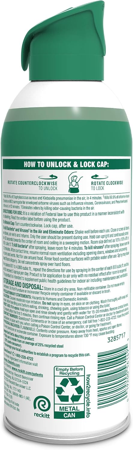 Lysol Air Sanitizer Spray with Bacterial Odor Eliminator for Home & Office, Sanitizing Air Spray, Air Freshener Alternative, Mountain Spring Scent, 10 oz (Pack of 3)