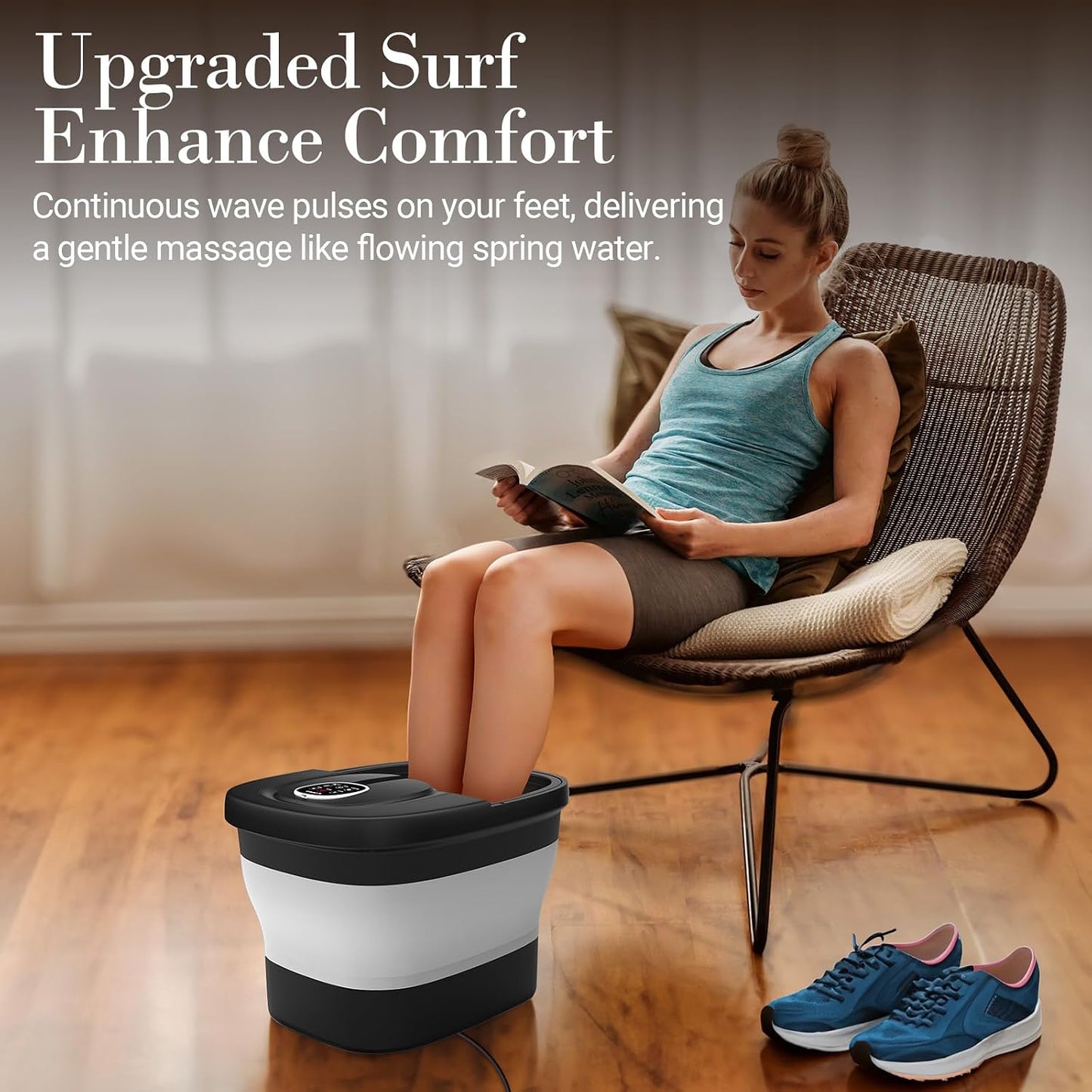 CuPiLo Foot Spa Bath Massager, Upgraded Foot Bath with Circulation Heat, Motorized Shiatsu Massage Balls, Pedicure Soaking Tub with Waves, Remote, Handle, Feet Stress Relief, Gifts