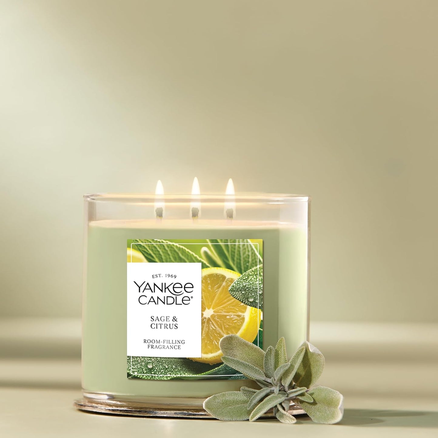 Yankee Candle Sage & Citrus, Scented Candle, 14.5oz 3-Wick Candle Jar with up to 40 Hours Burn Time, Giftable
