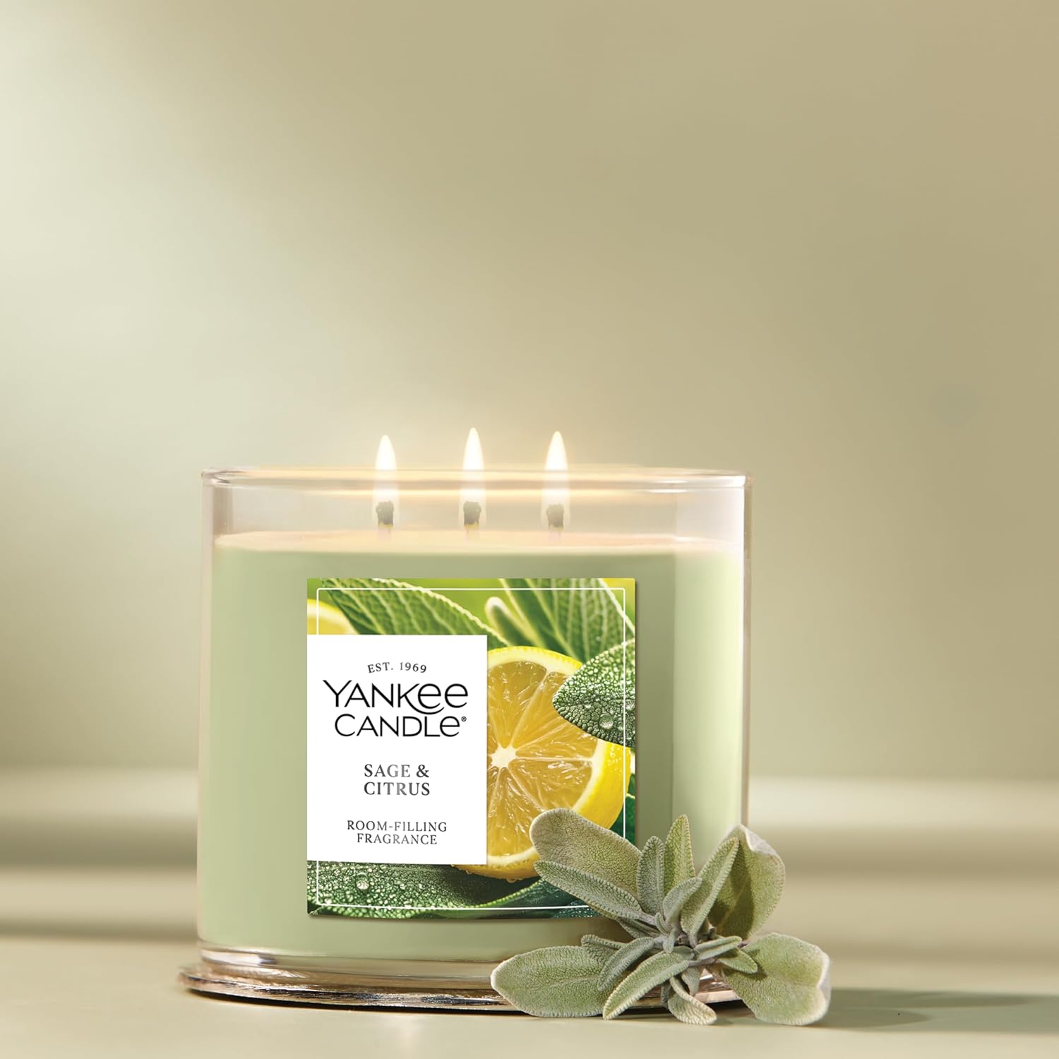 Yankee Candle Sage & Citrus, Scented Candle, 14.5oz 3-Wick Candle Jar with up to 40 Hours Burn Time, Giftable