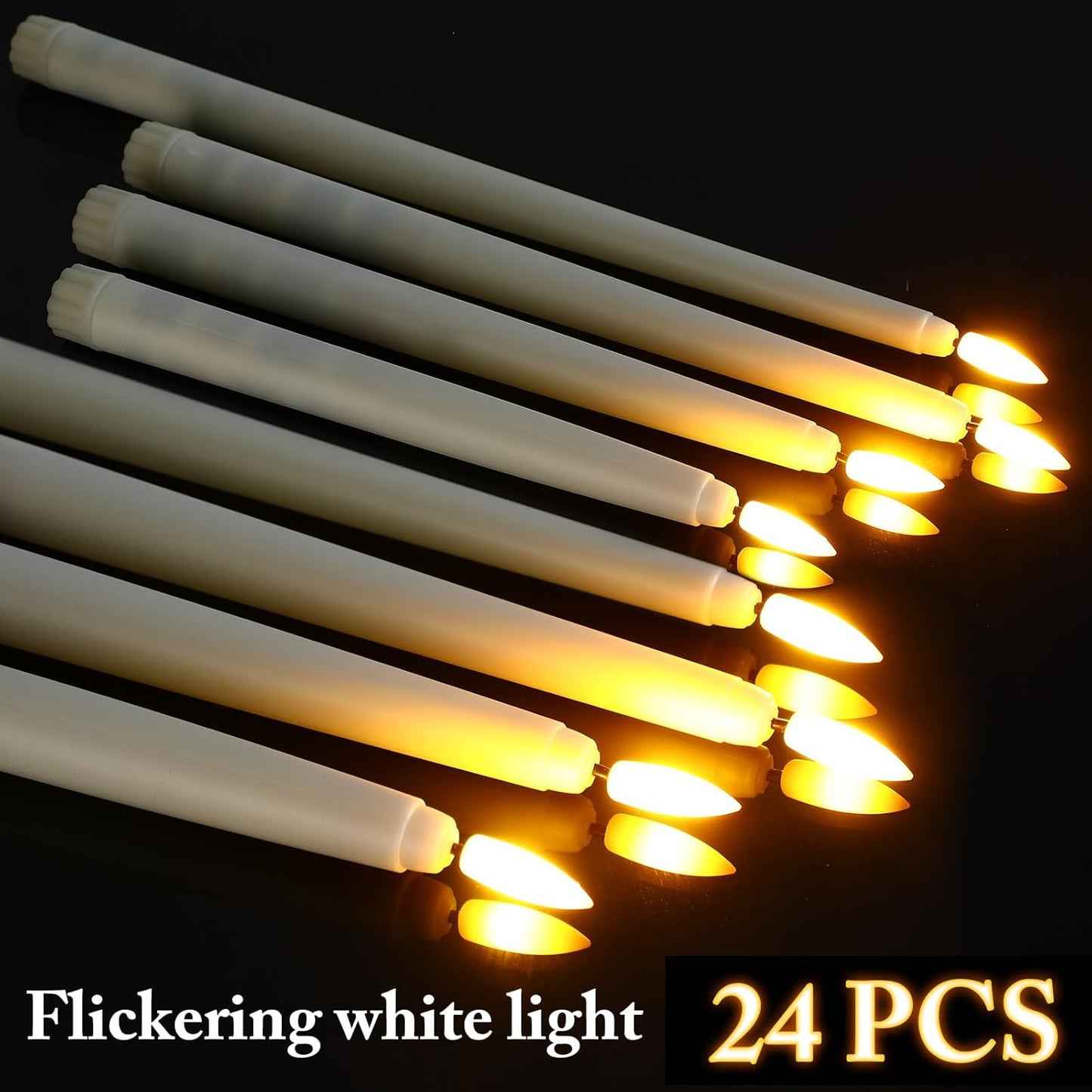 Rossesay 48 Pcs Flameless LED Taper Candles Battery Operated Candles 4 Sizes of 8.5'', 9.65'', 10.83'', 12.8'' Flameless Candlesticks Flickering for Halloween Christmas Church Wedding(Ivory)