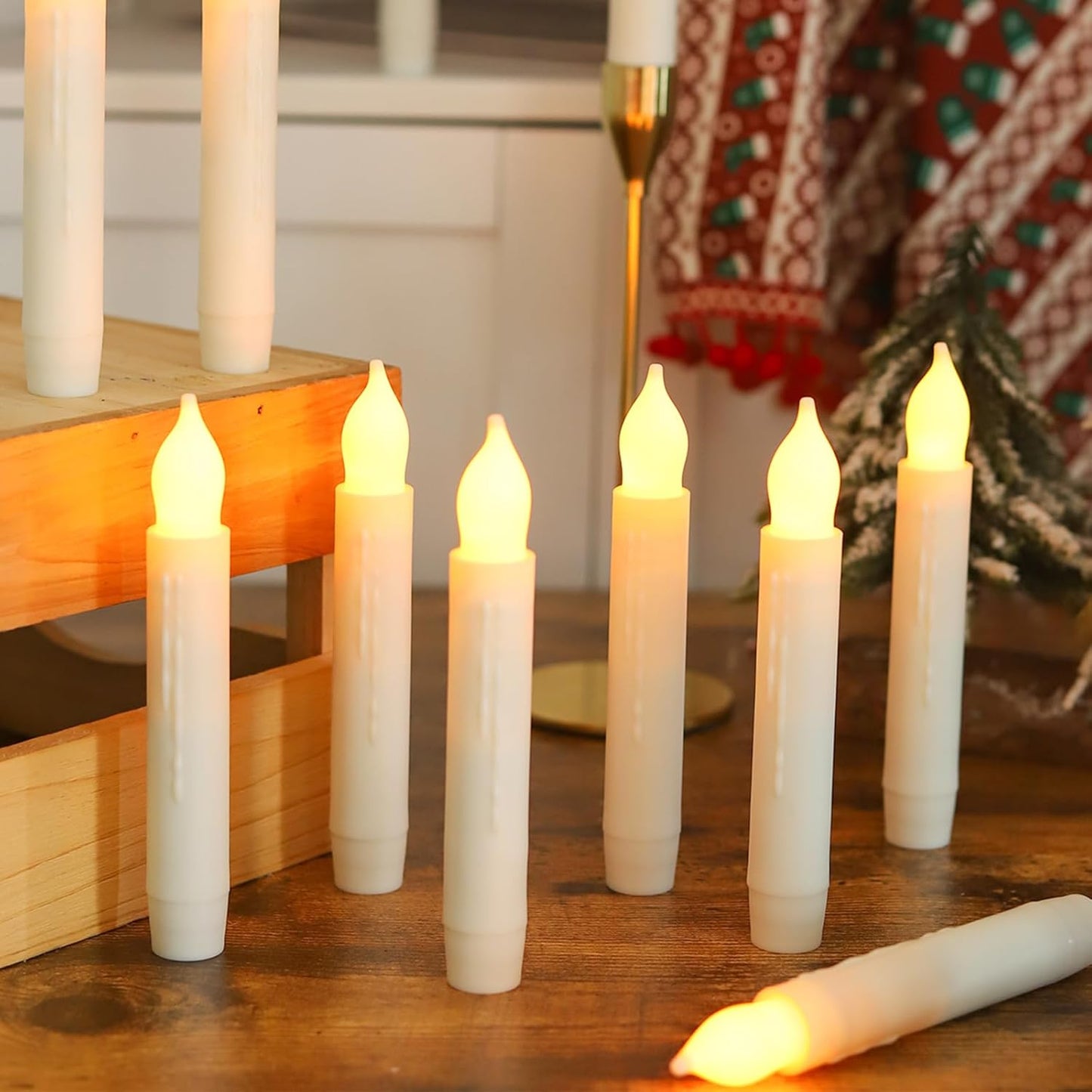 MUMCHASI 24 Packs Flameless Taper Candles Battery Operated Candlestickes Electric LED Candles Flickering Christmas Candlesticks Warm Yellow Light Party Home Decor H: 6 inches No Remote