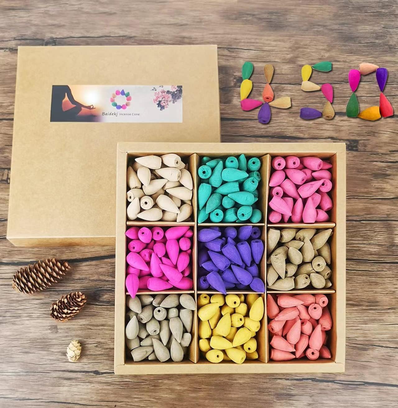450 Pcs Backflow Incense Cones - Waterfall Incense Cone, 9 Natural Plant Fragrances, Burner Holder