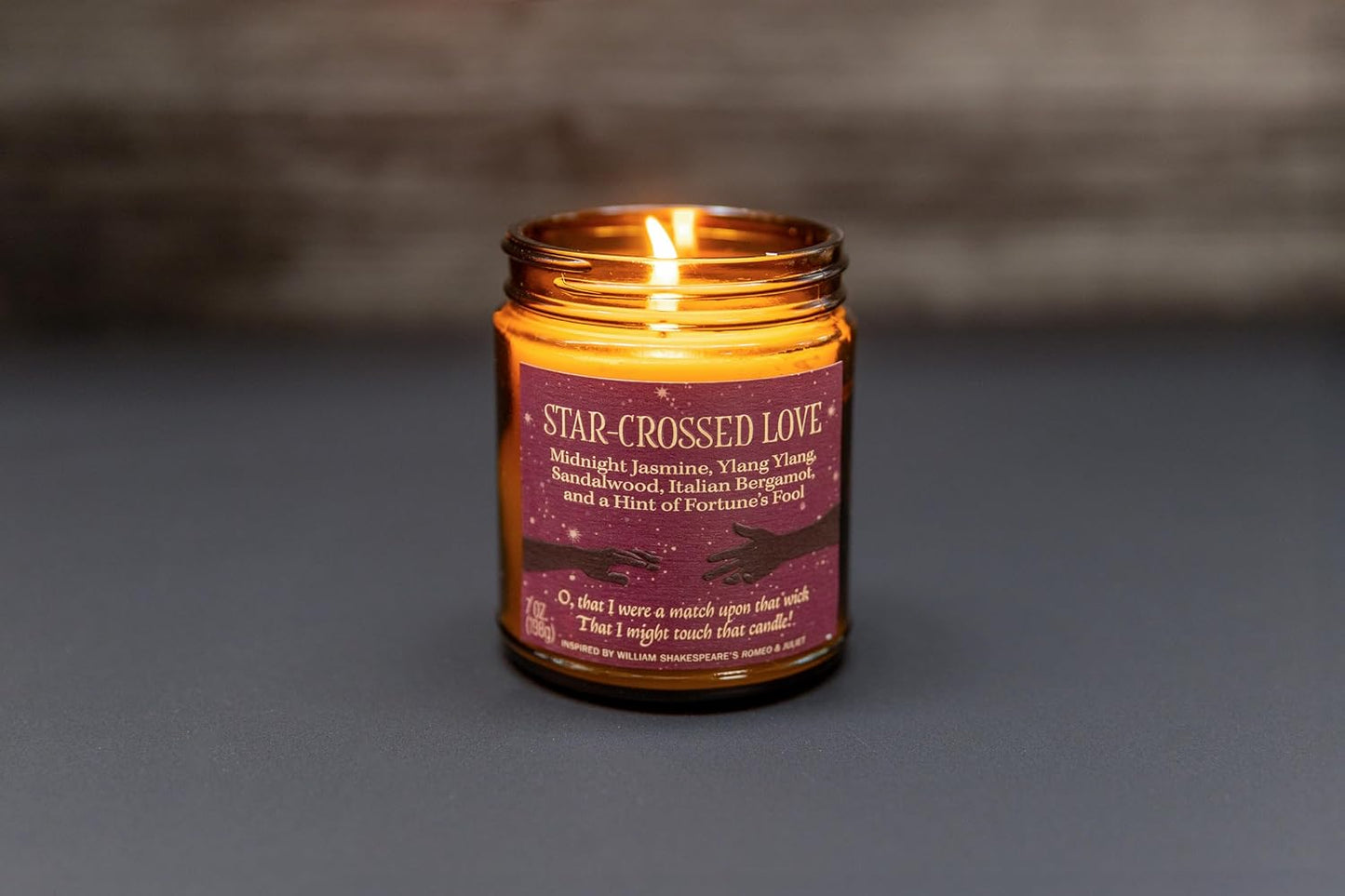 The Unemployed Philosophers Guild Star-Crossed Love Scented Candle - Hand-Poured in the USA, Soy Wax Blend, 30 Hour Burn Time, 7 oz Glass Jar, Romeo and Juliet Themed