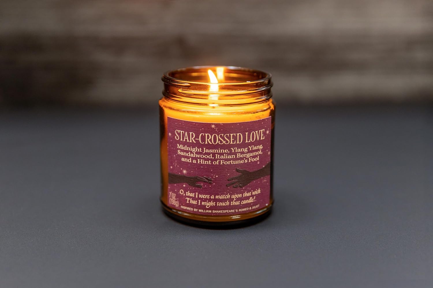 The Unemployed Philosophers Guild Star-Crossed Love Scented Candle - Hand-Poured in the USA, Soy Wax Blend, 30 Hour Burn Time, 7 oz Glass Jar, Romeo and Juliet Themed