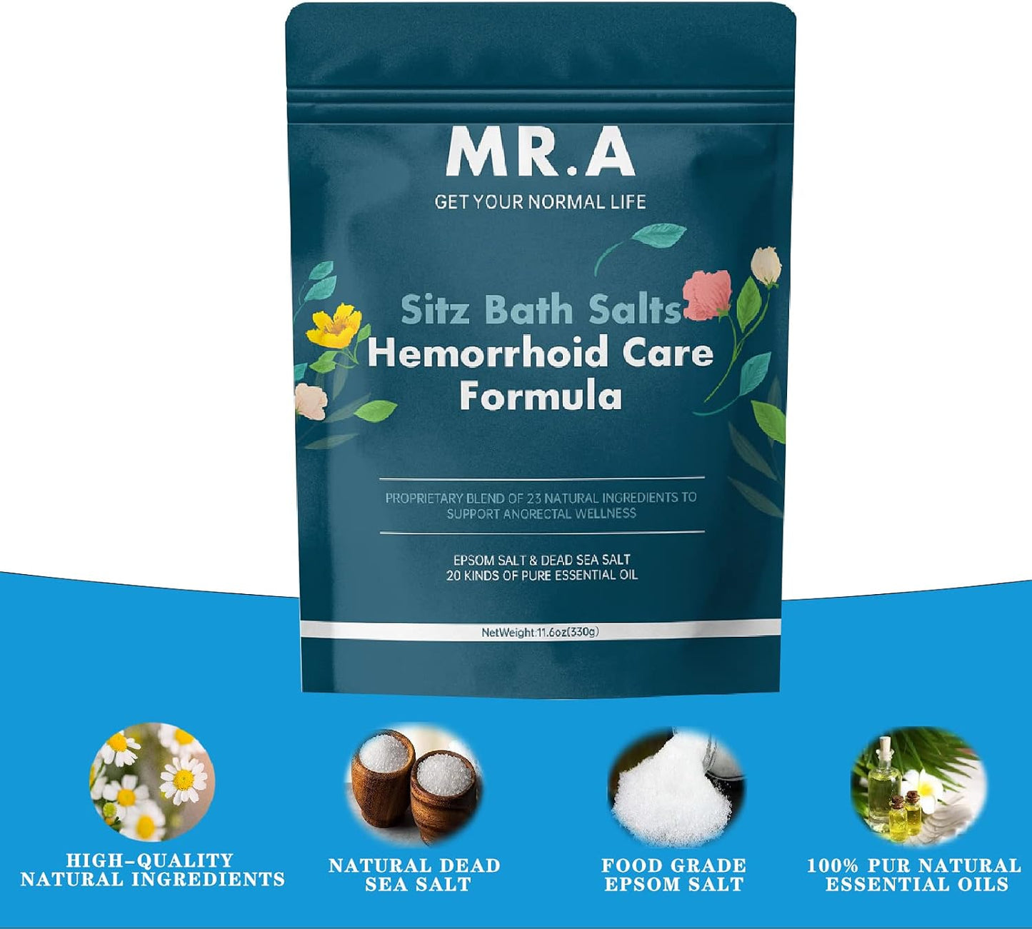 Sitz Bath for Hemorrhoids,Premium Grade 23 Ingredients, Advanced Hemorrhoid Treatment Formula Epsom Salt Dead Sea Salt Essential Oils, Sitz Bath Salts for Hemorrhoids Toilet Seat Bathtug 11.6 oz