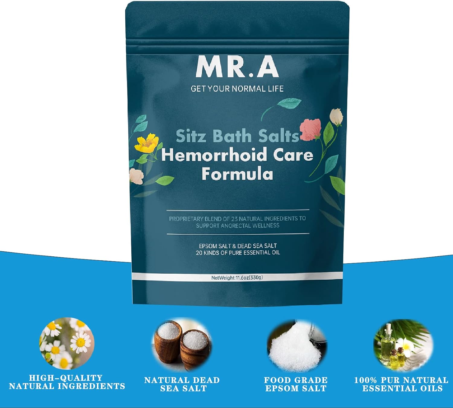 Sitz Bath for Hemorrhoids,Premium Grade 23 Ingredients, Advanced Hemorrhoid Treatment Formula Epsom Salt Dead Sea Salt Essential Oils, Sitz Bath Salts for Hemorrhoids Toilet Seat Bathtug 11.6 oz
