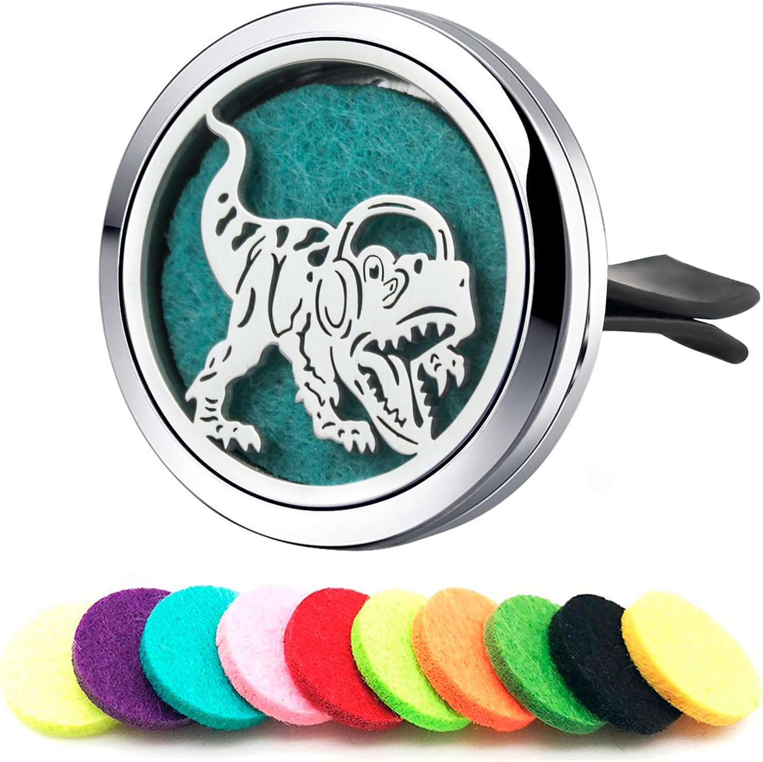 Dinosaur Essential Oil Diffuser for Car Accessories Dragon,Stainless Steel Locket with Vent Clip 10 Felt Pads Gift for Women Men