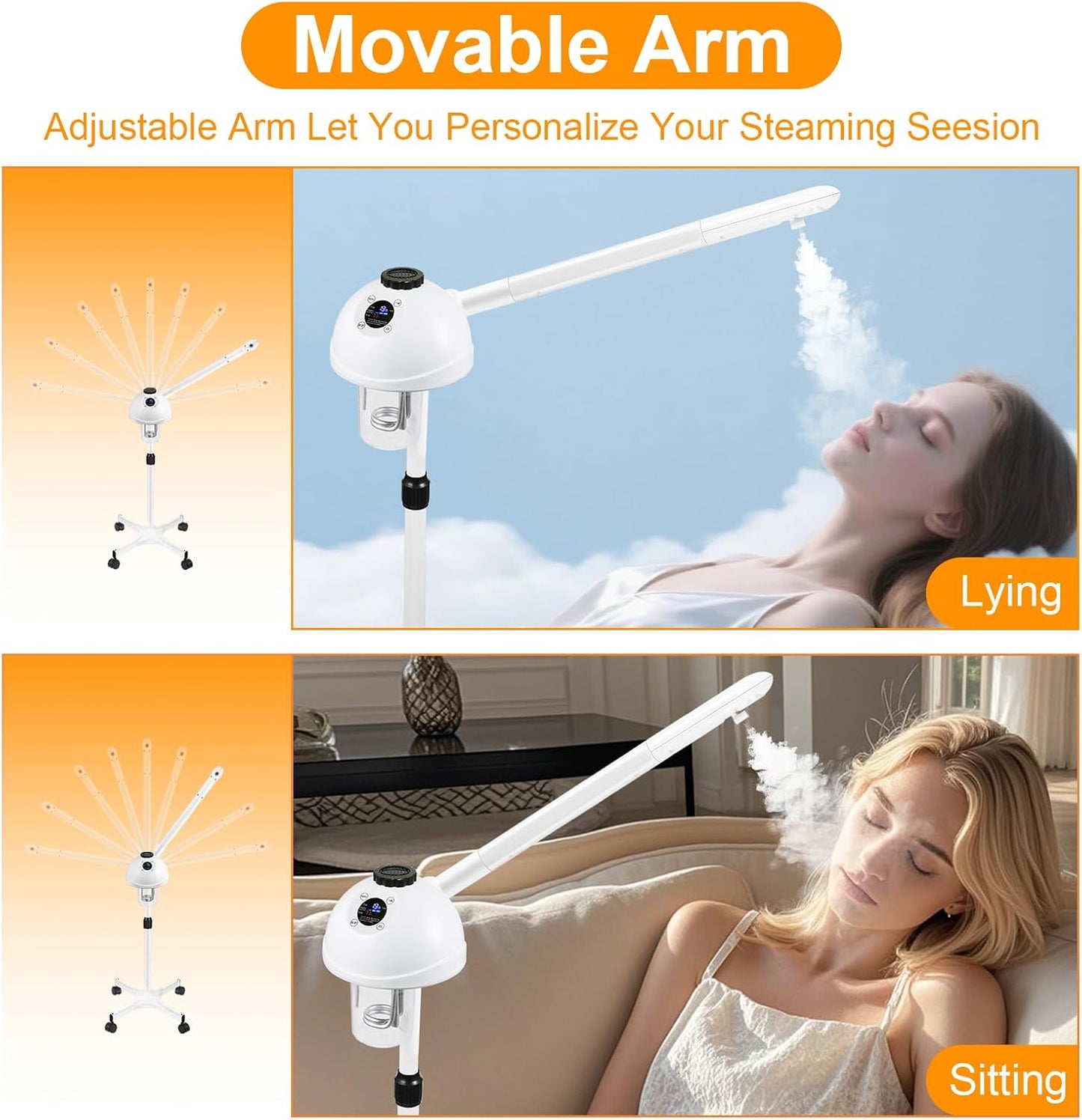 Professional Facial Steamer, Vaporizador Facial with Steam Adjustable & Timer, Movable Arm, Preheating Esthetician Steamer, Home Beauty Salon SPA
