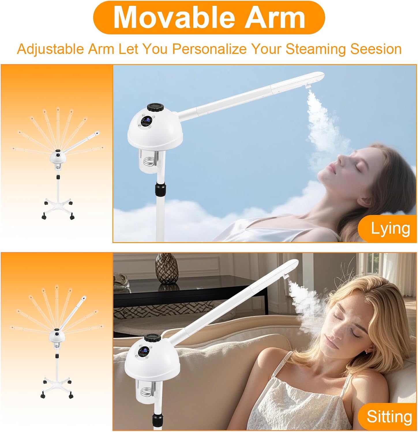 Professional Facial Steamer, Vaporizador Facial with Steam Adjustable & Timer, Movable Arm, Preheating Esthetician Steamer, Home Beauty Salon SPA