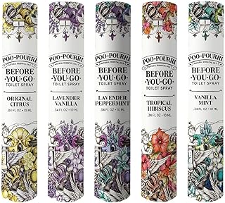 Poo-Pourri Before-You-Go Toilet Spray, Travel Essentials, .34 Fl Oz, In A Pinch Variety 5 Pack, Each Up to 20 Uses, On-The-Go Bathroom Odor Deodorizer with Essential Oils, TSA Approved Size, 5 Scents