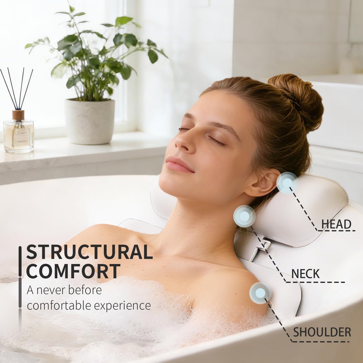 4D Silicone Bath Pillow for Tub, Upgraded Adjustable Bathtub Pillow Head Neck Back Support with Suction Cups, Quick-Dry and Non-Slip Bath Pillow Luxury Bathtub Pillow, Spa Gifts for Women, Mom (White)