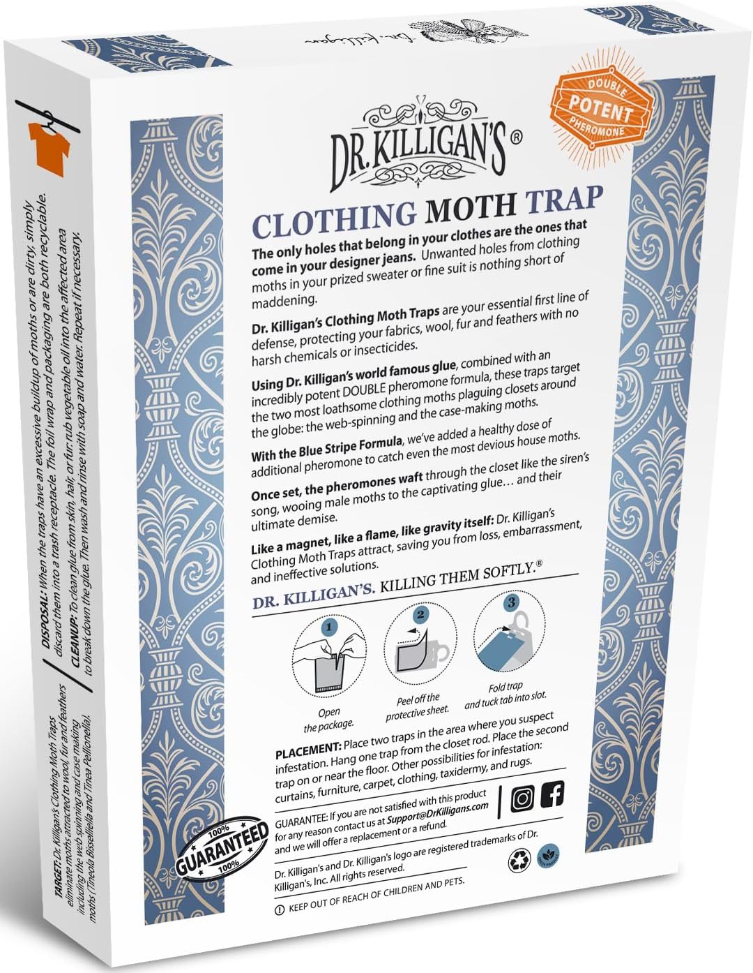 Dr. Killigan Premium Clothing Moth Traps with Pheromones Prime | Non-Toxic Clothes Moth Trap with Lure for Closets | Moth Killer Treatment & Prevention (6, White)