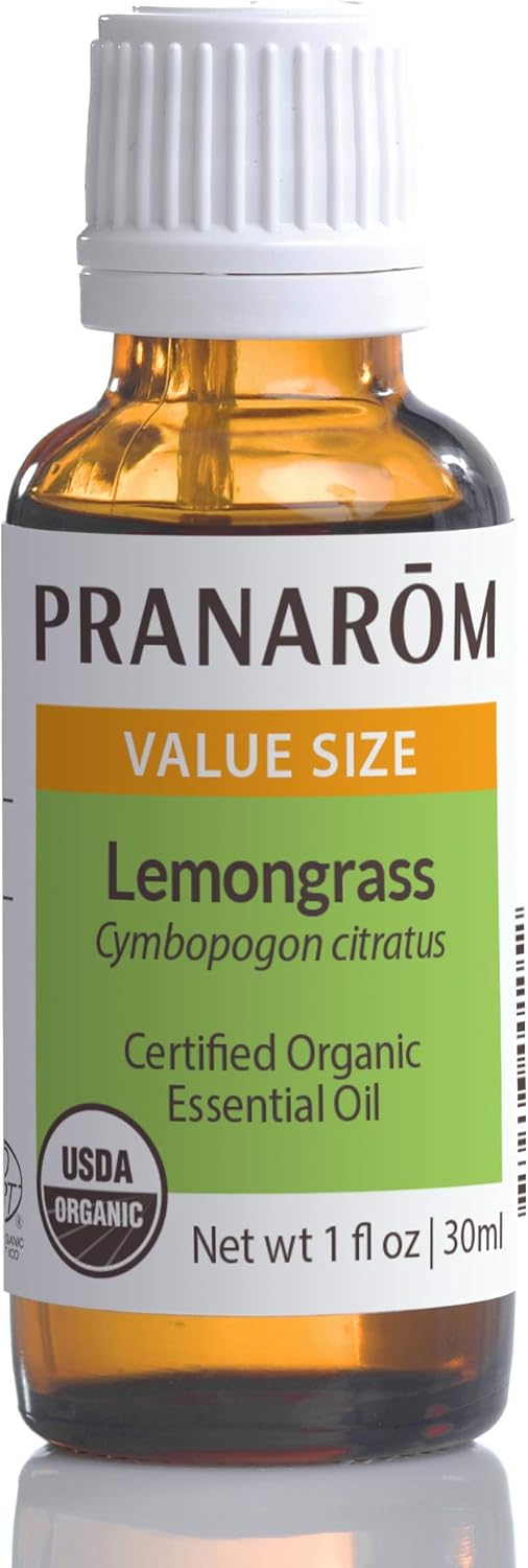 Pranarom USDA Certified Organic Lemongrass Essential Oil (30ml), 100% Pure Undiluted Therapeutic Grade from India for Aromatherapy, Diffuser, Meditation, Massage, Relaxation, Citrus - Lemon