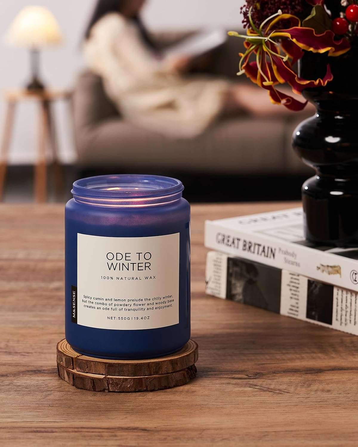 M&SENSE Ode to Winter Soy Candles Strong Scented, 2 Wick Jar Candle 19.4oz 110 Hour Long Lasting, Lavender Sandalwood Organic Natural Aromatherapy Candle Gifts Bedroom Bathroom Home Decor